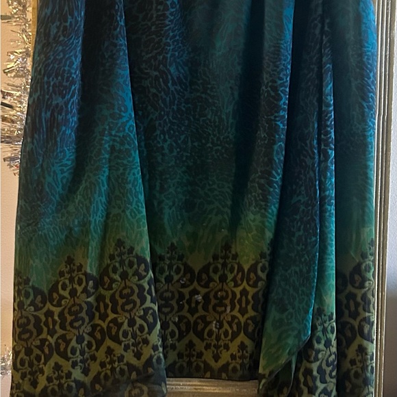 One world Blue Green Yellow maxi skirt with leopard print - Picture 4 of 7